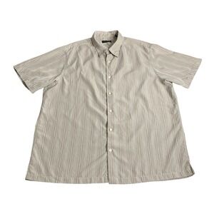 Via Europa Shirt Mens XXL 2XL Brown Striped Button‎ Front Short Sleeve Dad Retro